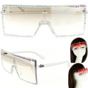 Sparking Rhinestone Rectangle Sunglasses.